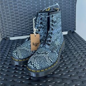 Dr. Martens Black and Gray Snake Pattern Boots
